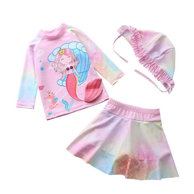 Baby/Toddler Girls Mermaid Swimsuit Rashguard Set Long Sleeve UPF 50+ ,CM25-14BT Size 5T