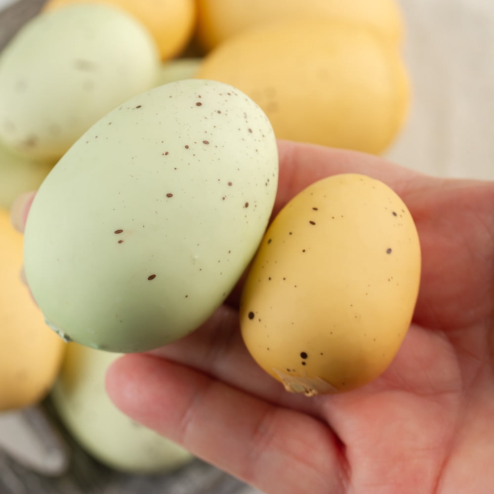 Pack of 36 Yellow and Green Speckled Faux Easter Eggs - For DIY Spring Displays, Easter Baskets, Decor and Photo Props