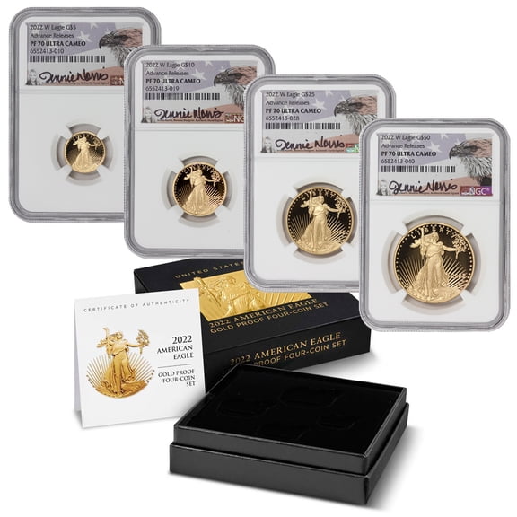 Set of 4 2022-W Gold Eagles NGC PF70 Ultra Cameo Advanced Release Norris Label with Original Government Packaging U.S. Mint Coin