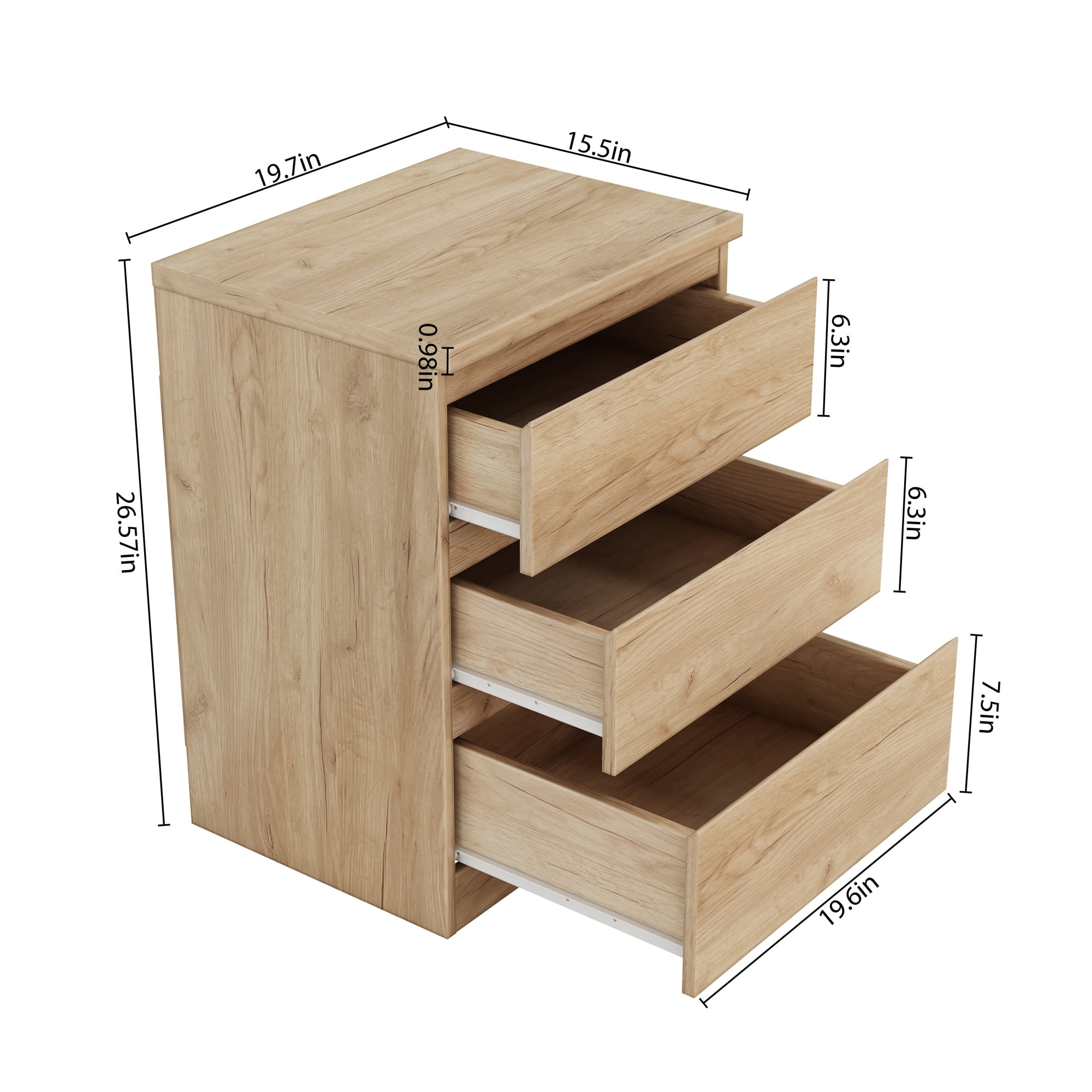 Modern Nightstand with 3 Drawers,Wooden End Table with Hidden Handle,Small Side Table Storage Cabinet for Bedroom,Living Room,Natural
