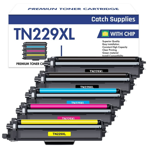 5-Pack TN229XL Toner Cartridge with Chip Compatible for Brother TN-229XL TN229XL for Brother HL-L3280CDW HL-L3220CDW MFC-L3720CDW MFC-L3780CDW HL-L3300CDW Printer (2x Black, Cyan, Magenta, Yellow)