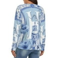 thumbnail image 4 of Blue Chinoiserie Toile Blue Chinoiserie Toile V-neck Sweater Winter Clothes Long Sleeve Knitwear Sweater Women's Pullover, 4 of 5