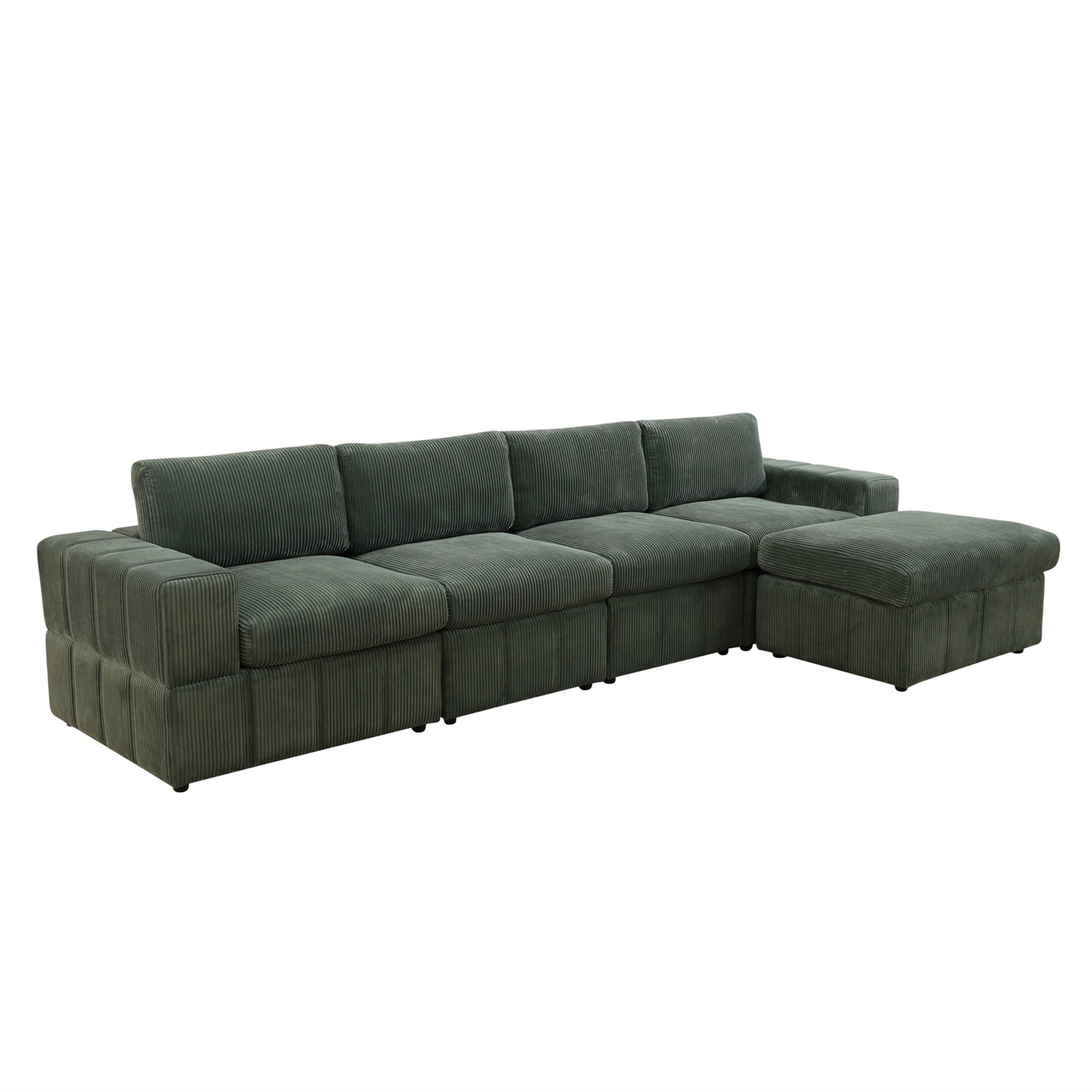 Aukfa Sectional Sofa, 138" Oversized Modular Couch with Ottoman for Living Room, Corduroy, Green
