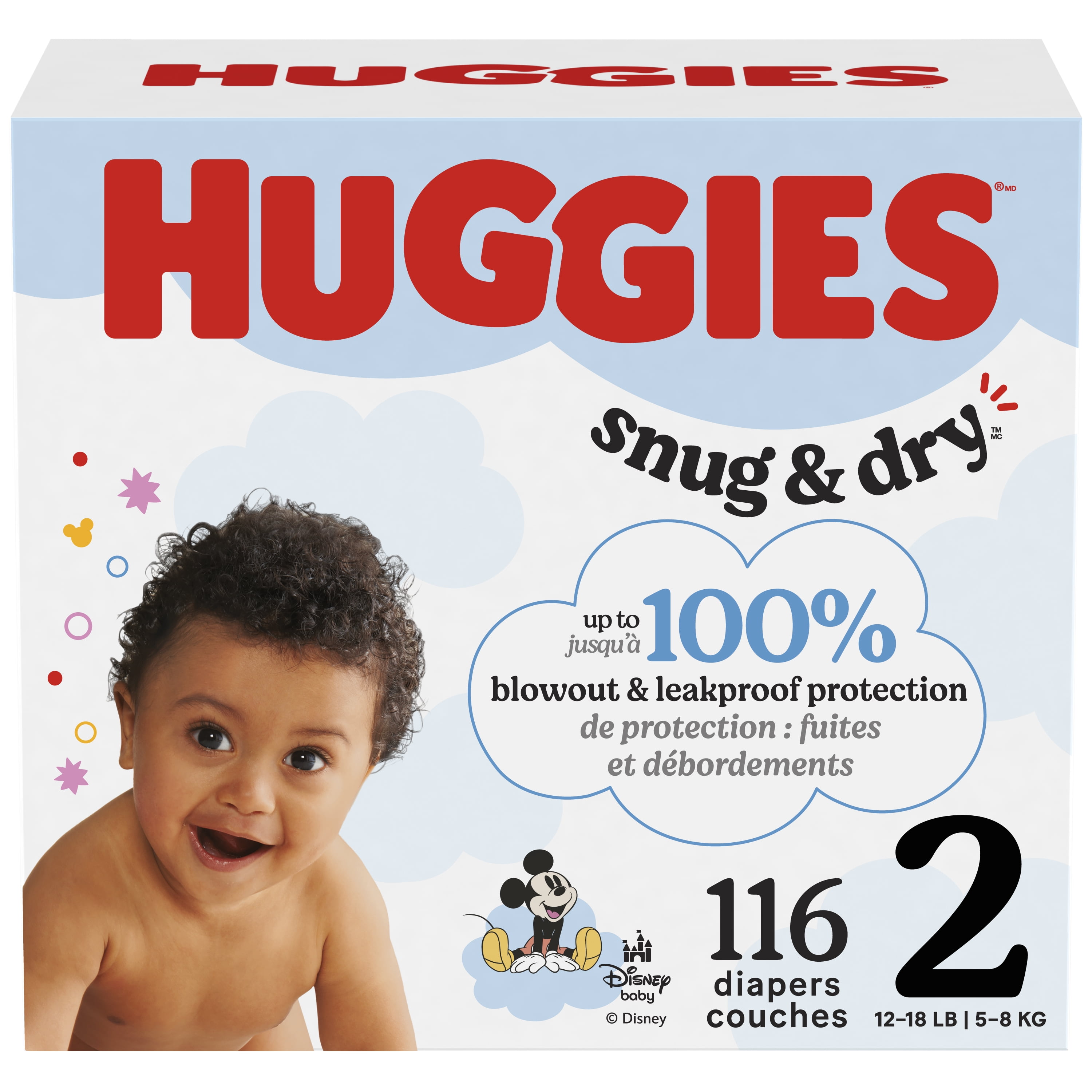 Huggies Snug & Dry Baby Diapers, Giga Size 1-7, 128-54 Count, Size 1-7 | Count 54-128