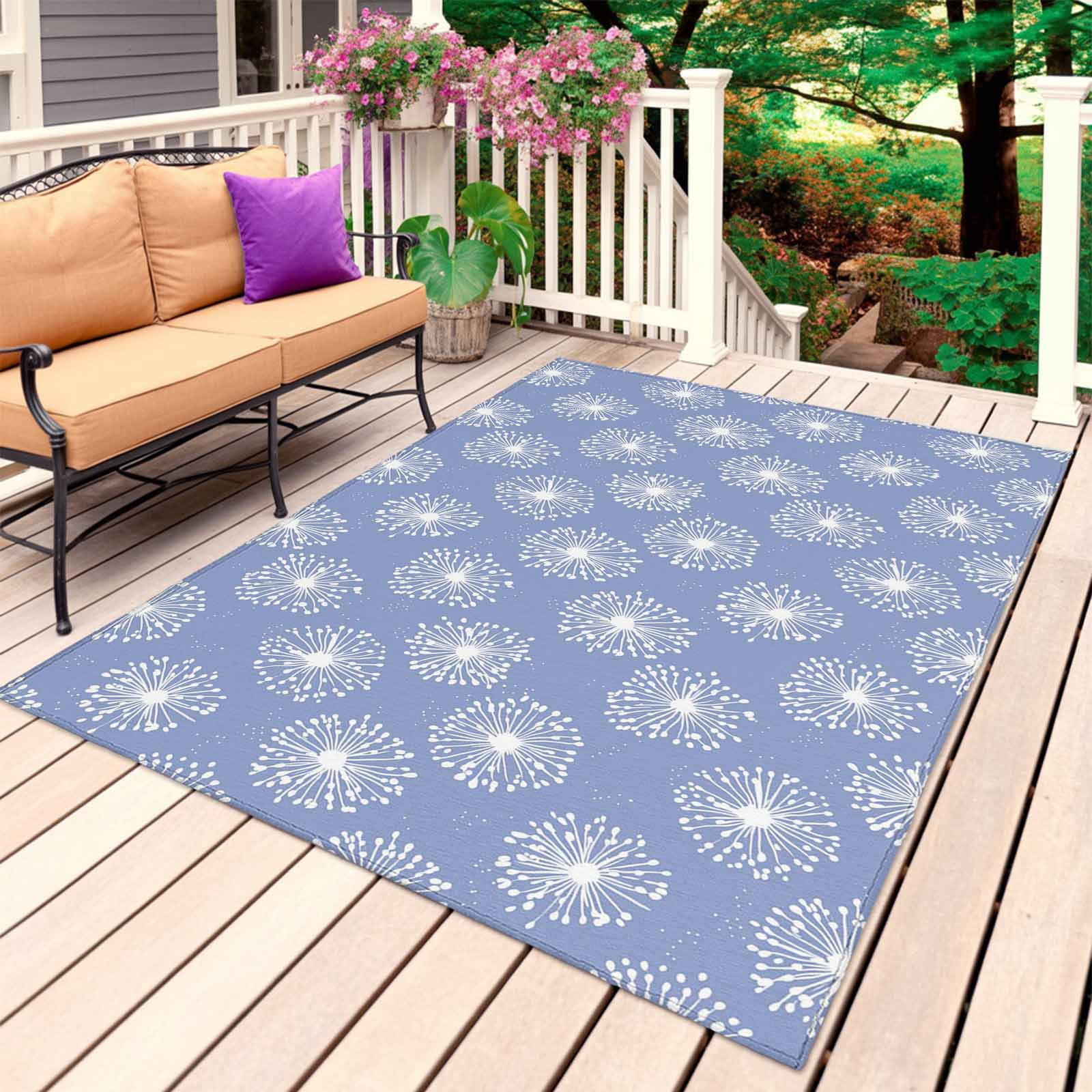 Outdoor Rug 3x5 ft Blue Dandelion Outdoor Large Area Rug Non Slip Rubber Pastoral Plant Front Door Mat RV Rug Camping Carpet Patio Outdoor Rugs for Backyard Balcony Deck Porch Indoor