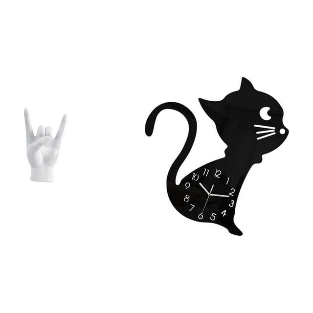 Reloj de pared con forma de gato haciendo el gesto de la mano de la música. Escultura creativa de una figura de . Adorno decorativo moder
