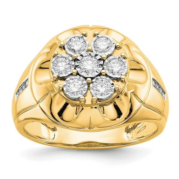 14K Yellow Gold Ring Band Men's Diamond Round