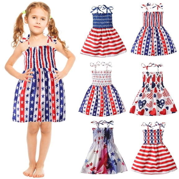 Girls Summer Dresses Spaghetti Strap Sleeveless Print Dress Casual Cute Stylish Comfy Holiday Beach Sundress (1-2 Years, Multicolor)