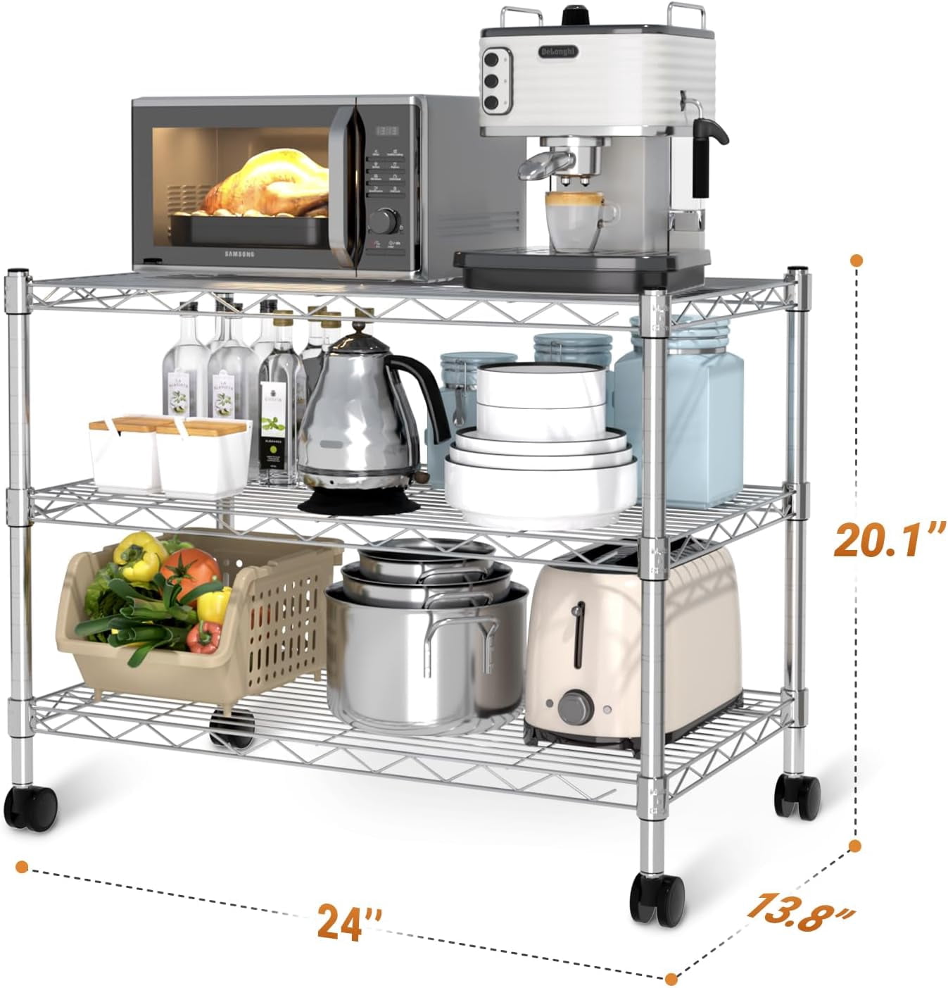 Simple Deluxe 3 Tier Storage Shelving Unit, 24" D x 14"W x 20" H