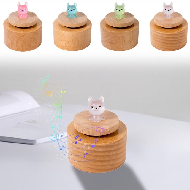 Viflosae Music Toy Boys Musical Instruments Mini Luminous Circular Music Box Wooden Rotating Music Box Children's Toy Ornament Boys and Girls Holiday Birthday Gift