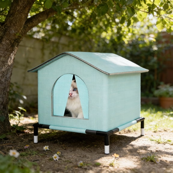 Outdoor Cat House Weatherproof - All-Season Insulated Cat Shelter for Stray & Feral Cats, 12.99x12.99x15.75in, Waterproof & Windproof Design for Yard, Porch, Garage