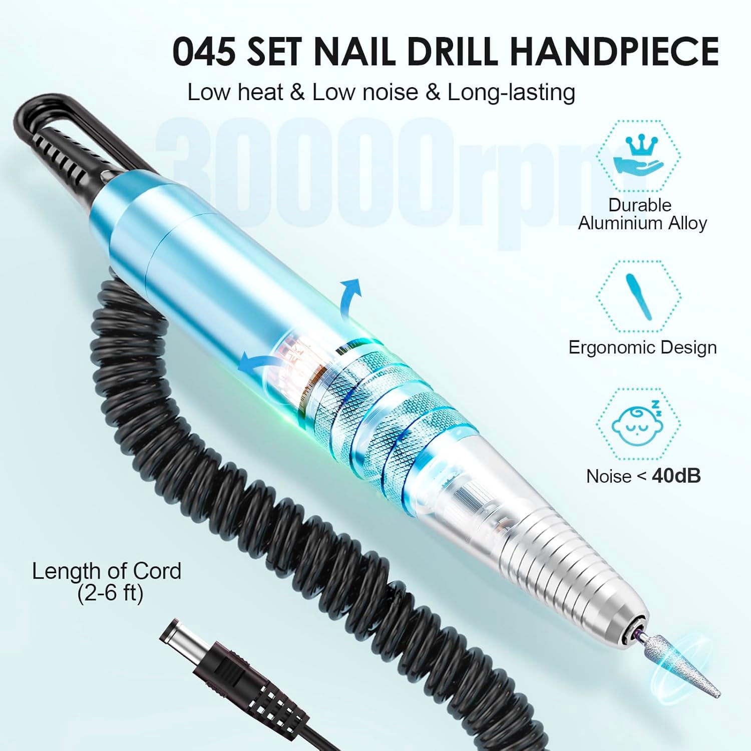 COSITTE 30,000 RPM Low-Vibration Nail Drill, Professional Acrylic Nail Remover, Home/Salon Hand and Foot Care Set-Dark Blue