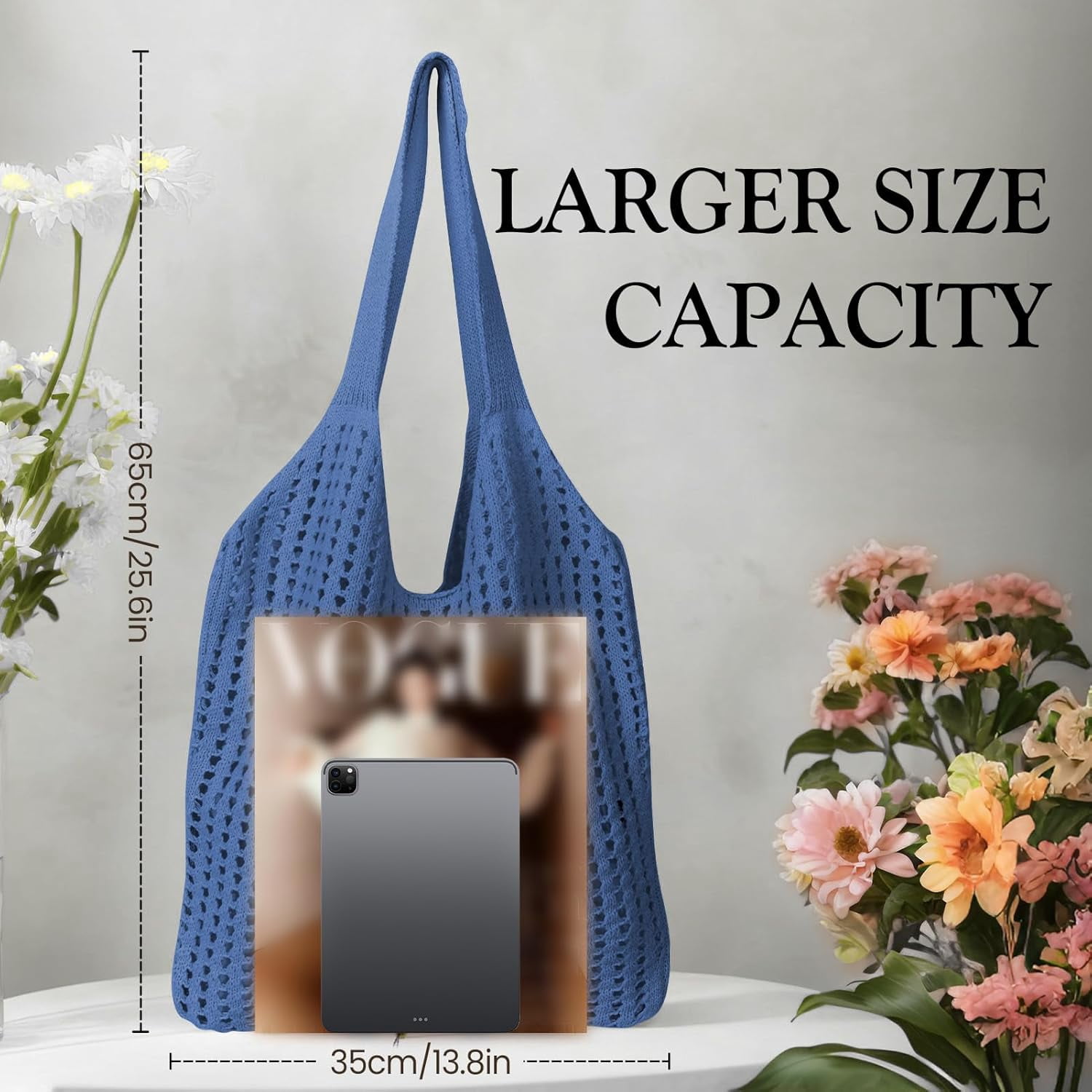 Crochet Mesh Beach Tote Shoulder Handbags Hobo for Women Summer Vacation Shoulder Bag Soft Y2k Purses for Travel