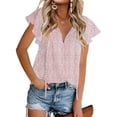 thumbnail image 3 of Womens Blouses Floral Print V Neck Ruffle Short Sleeve Shirts Casual Summer Tops Blouse, 3 of 5