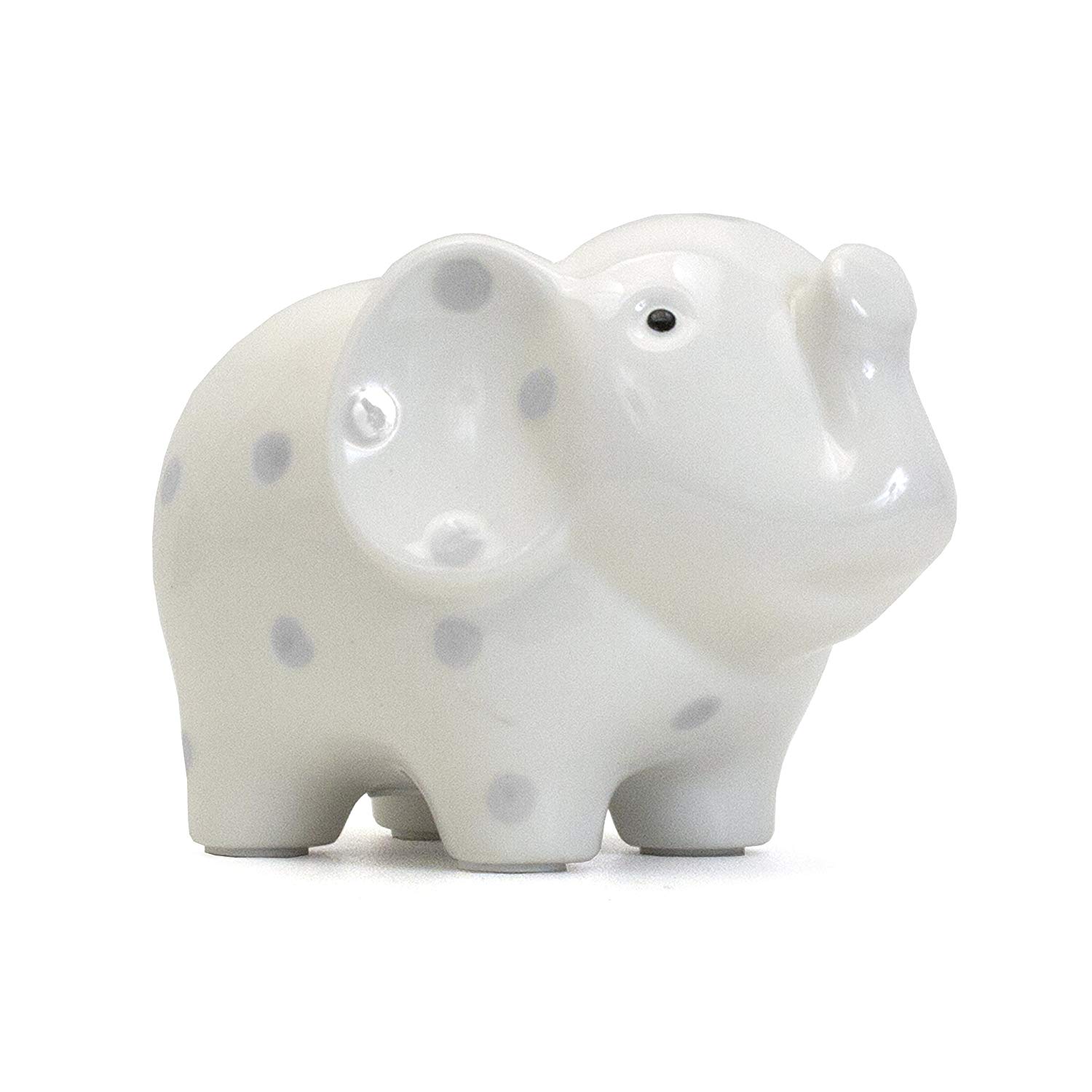Ceramic Elephant Piggy Bank, Gray Polka Dots, Beautifully glazed