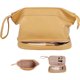 thumbnail image 1 of Bolsa de Cosméticos de Viaje de Gran Capacidad, Bolsa de Maquillaje de Doble Capa, Cosmetiquera para Maquillaje Impermeable de Piel, Neceser de Cuero con Asa Portátil para Mujeres (Amarillo), 1 of 4