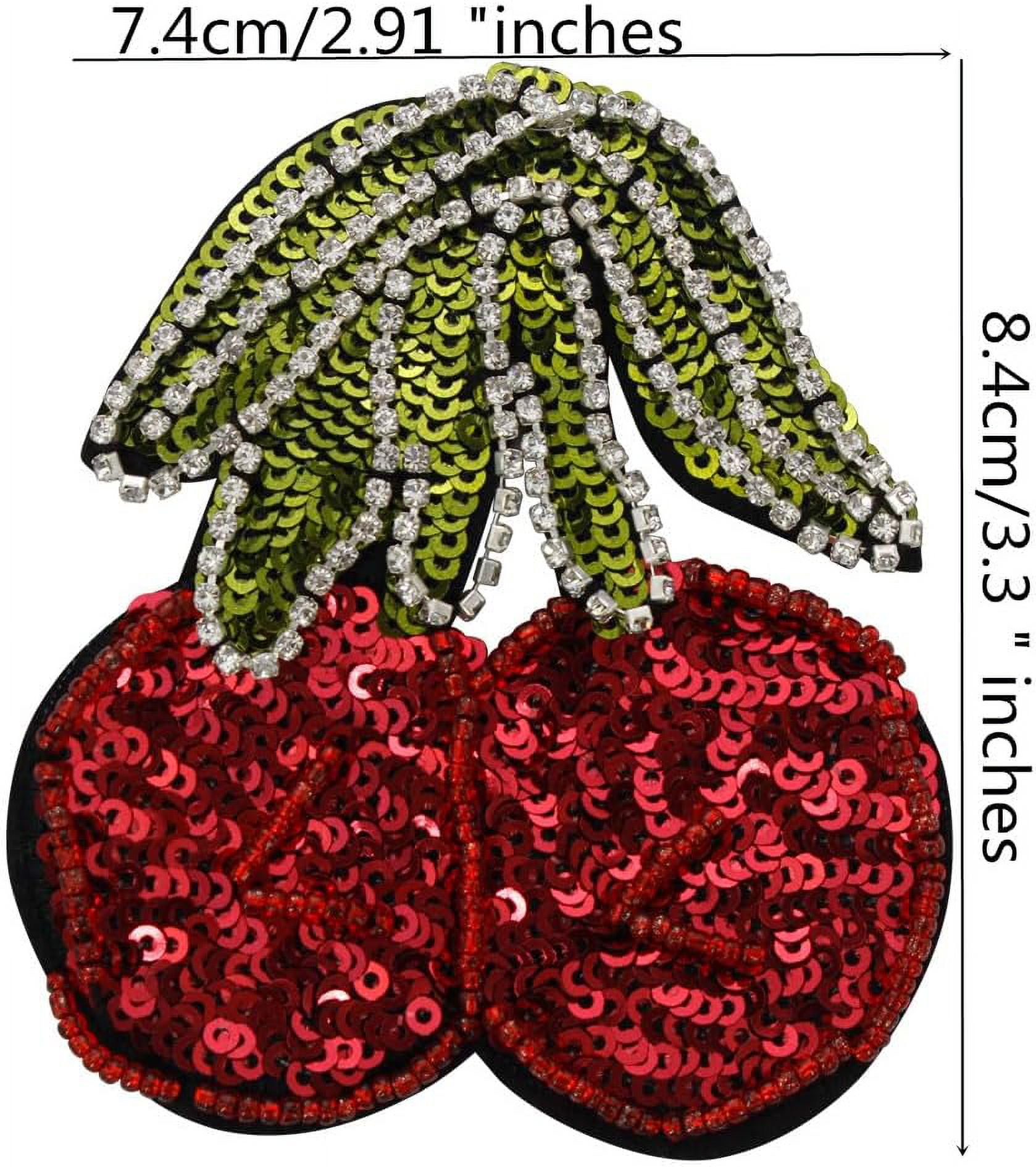 2PCS Fruits Beaded Sew on Patches Lemon Orange Cherry Sequins Rhinestone Sew on Embroidery Beaded Emblem DIY Costume Craft Applique (E)