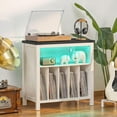 thumbnail image 6 of Large Record Player Stand with Charging Station & LED Lights, Vinyl Records Storage Holder Cabinet Holds up to 230 Albums, Turntable Stand for Music Room, Bedroom, Living Room, Office (White), 6 of 9