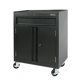 WORKPRO 28-inch 2-Shelf Rolling Garage Storage Cabinet, Lockable, Black