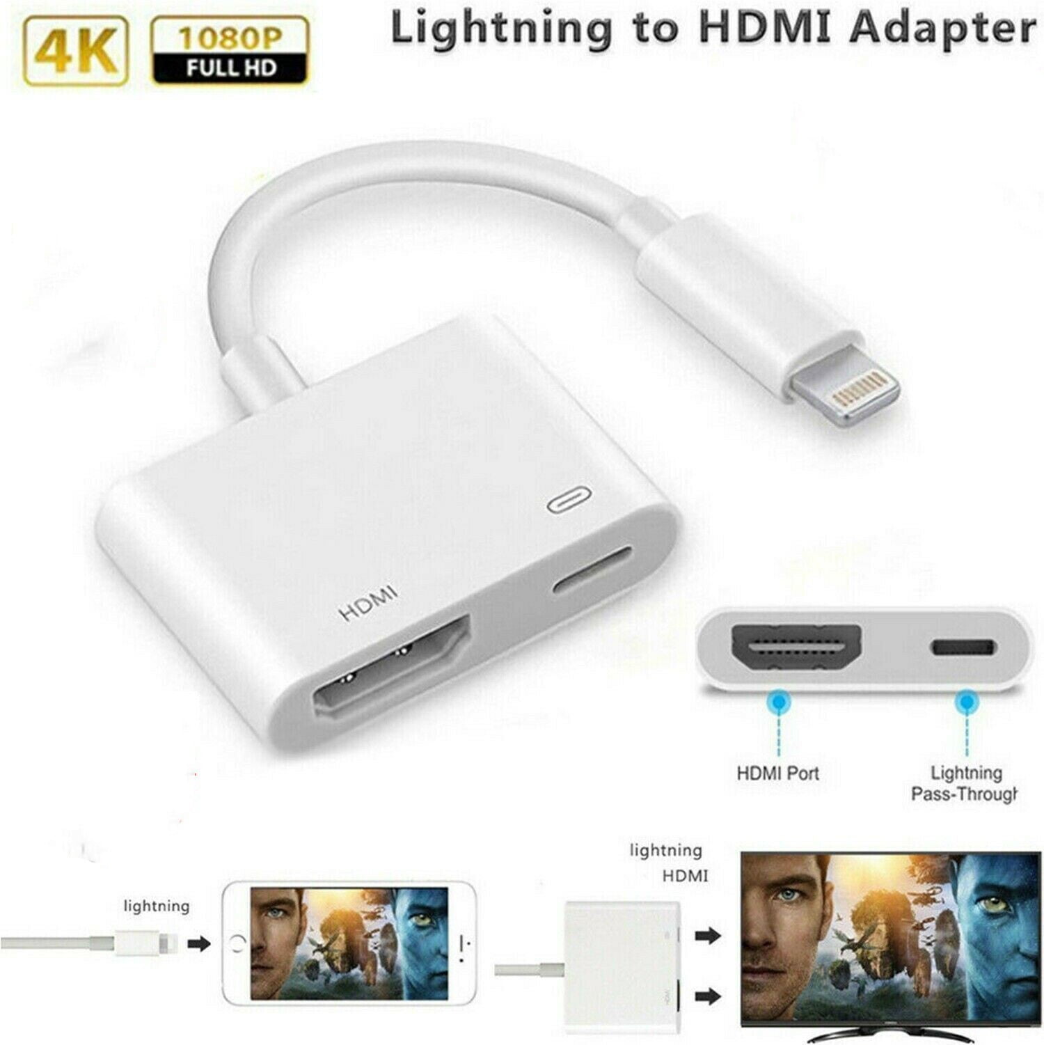 No Need Power HDMI Adapter for iPhone,HDMI Sync Screen Converter 1080P HDMI Digital AV Adapter with Charing Port,Compatible with iPhone 13/12/11/X/8/7/ iPad/ iPod to HD TV/Monitor/Projector. 