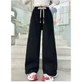 thumbnail image 5 of Ruyang Girls Wide Leg Fleece Sweatpants Teens School Sports Joggers Thermal Elastic High Waisted Straight Pants, 5 of 9