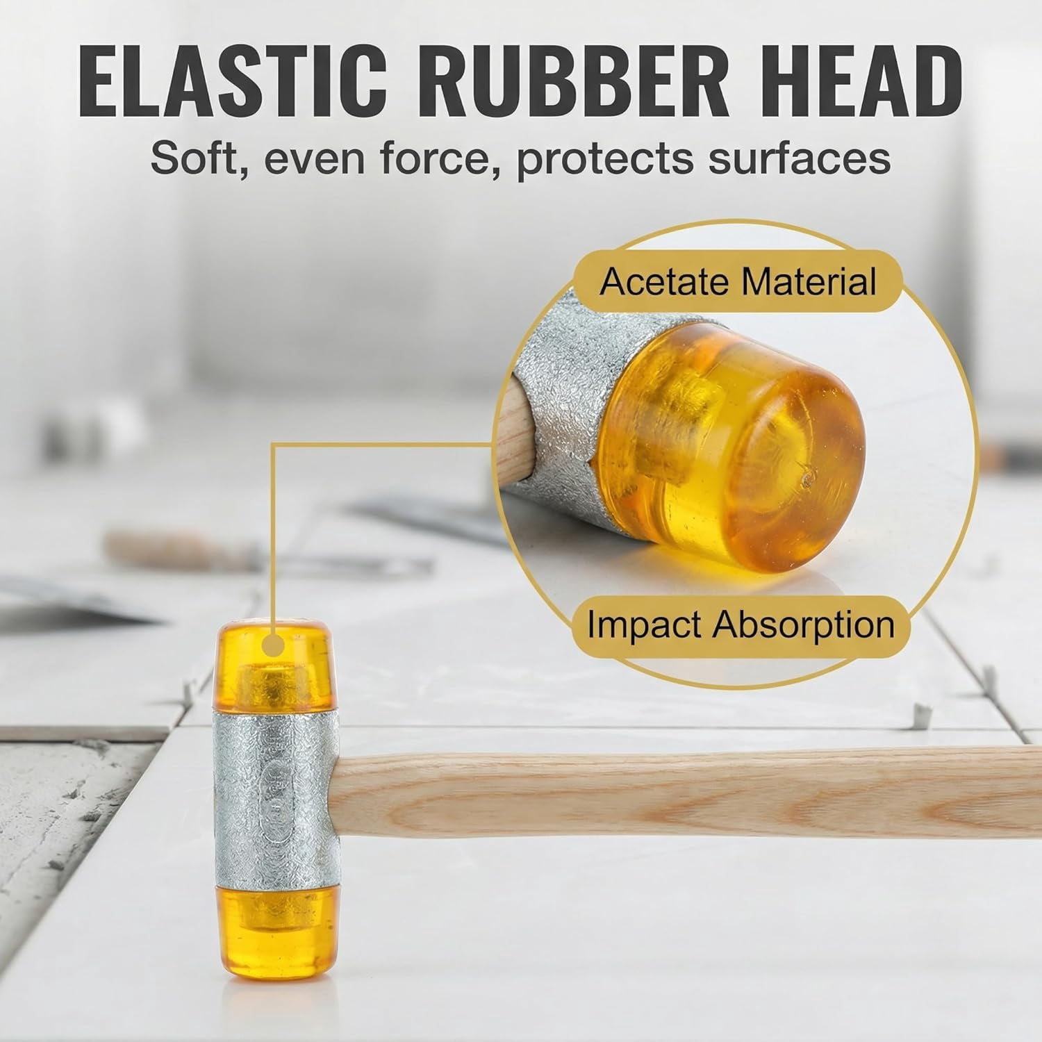 50 Oz Double-Sided CA Plastic Nylon Rubber Mallet with Wooden Handle, Yellow Industrial Safety Hammer