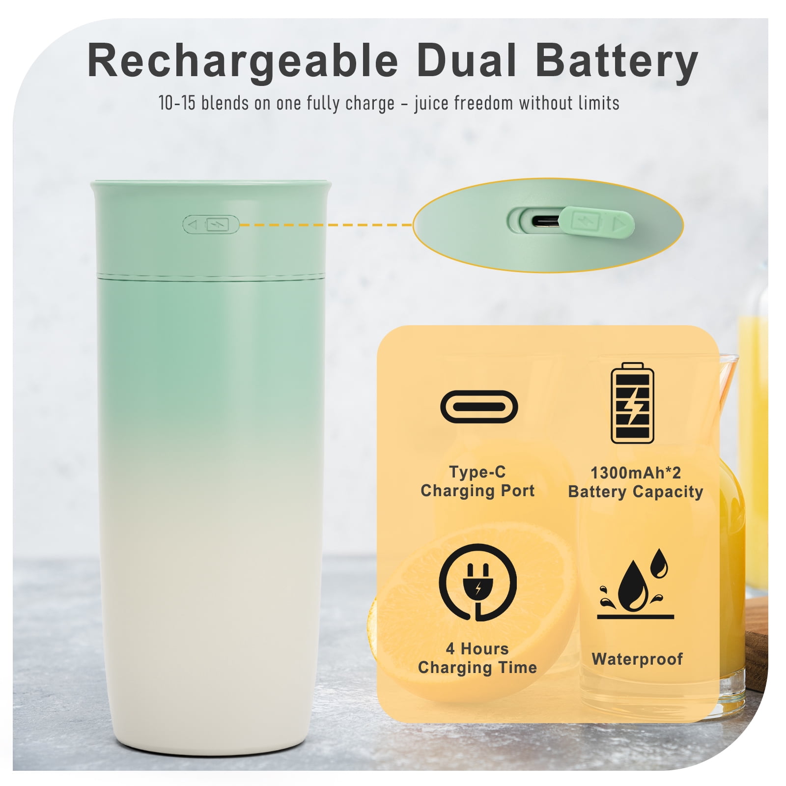 Bluebow Portable Blender Water Bottle for Shakes and Smoothies, Personal Size with Insulated Cup, Cordless 17oz, Usb-C Rechargeable, Travel