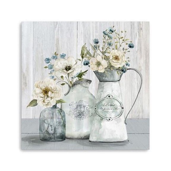 20 in. Rustic Flowers Canvas Wall Art, Gray