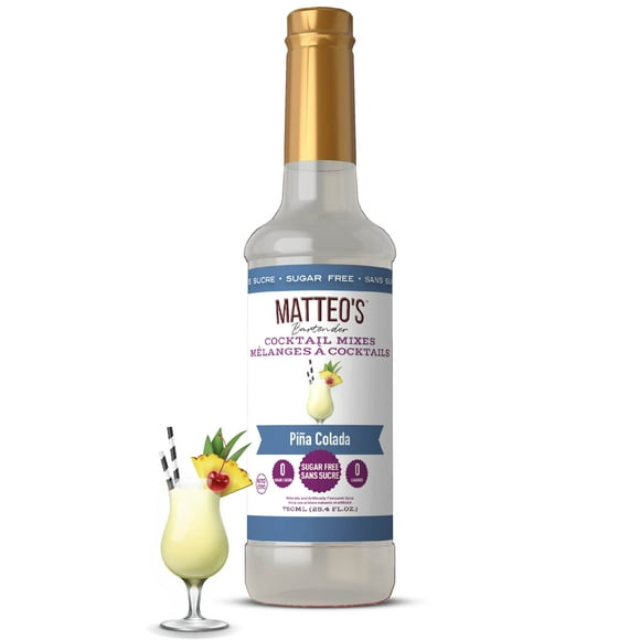 Matteo's Sirop Aromatisant Sans Sucre pour Café, Pina Colada, Délicieux Sirop de Café, 0 Calories, 0 Sucre, Compatible Keto (750mL, Bouteille Unique)