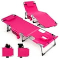 thumbnail image 1 of Gymax Chaise Longue Pliante d'Extérieur à 5 Positions avec Ouverture pour le Visage et Repose-Pieds Réglable Rose, 1 of 10