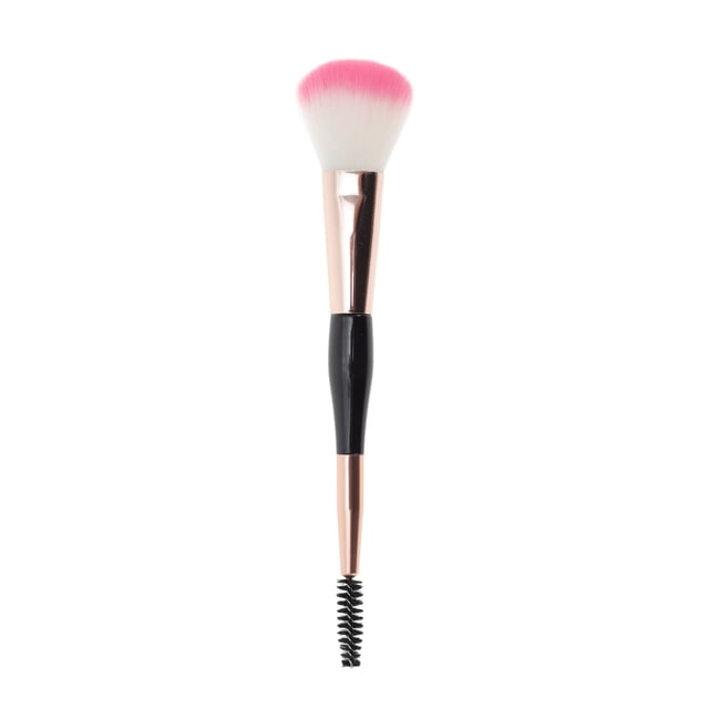 Unique Bargains 1 Pc Brocha de Maquillaje Dual de Dos Cabezas para Baño Mango de Plástico Rosa Negro Cabello de Nylon