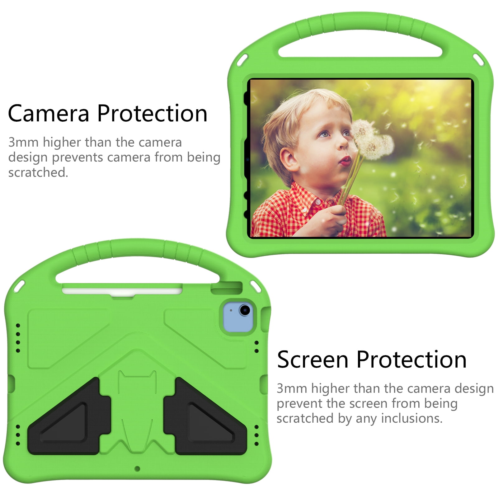 Cowithday Kids Case for Apple iPad 10th Generation  iPad 10.9 inch 2022 with Kickstand/Handle Stand/Pencil Holder [Screen Protector] Lightweight Soft EVA Foam Shockproof Silicone Cover Boy Girl, Green