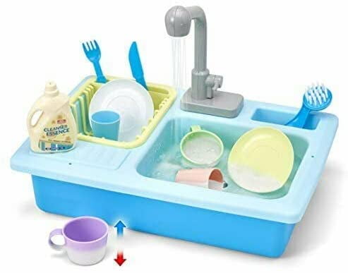 KIDS DISH WASHING PLAY SET CHILDRENS DISHES DRAIINERS TOY PLATE CUTLERY FUN SET 