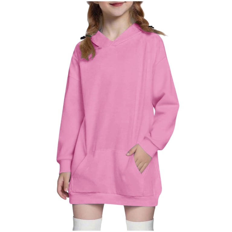 pink hooded sweatshirt dress FAIOROI Little Girls 5T Hoodie Sweatshirt Dress - Pink, Polyester,  Comfortable Loose Fit, Machine Washable for School & Playdates