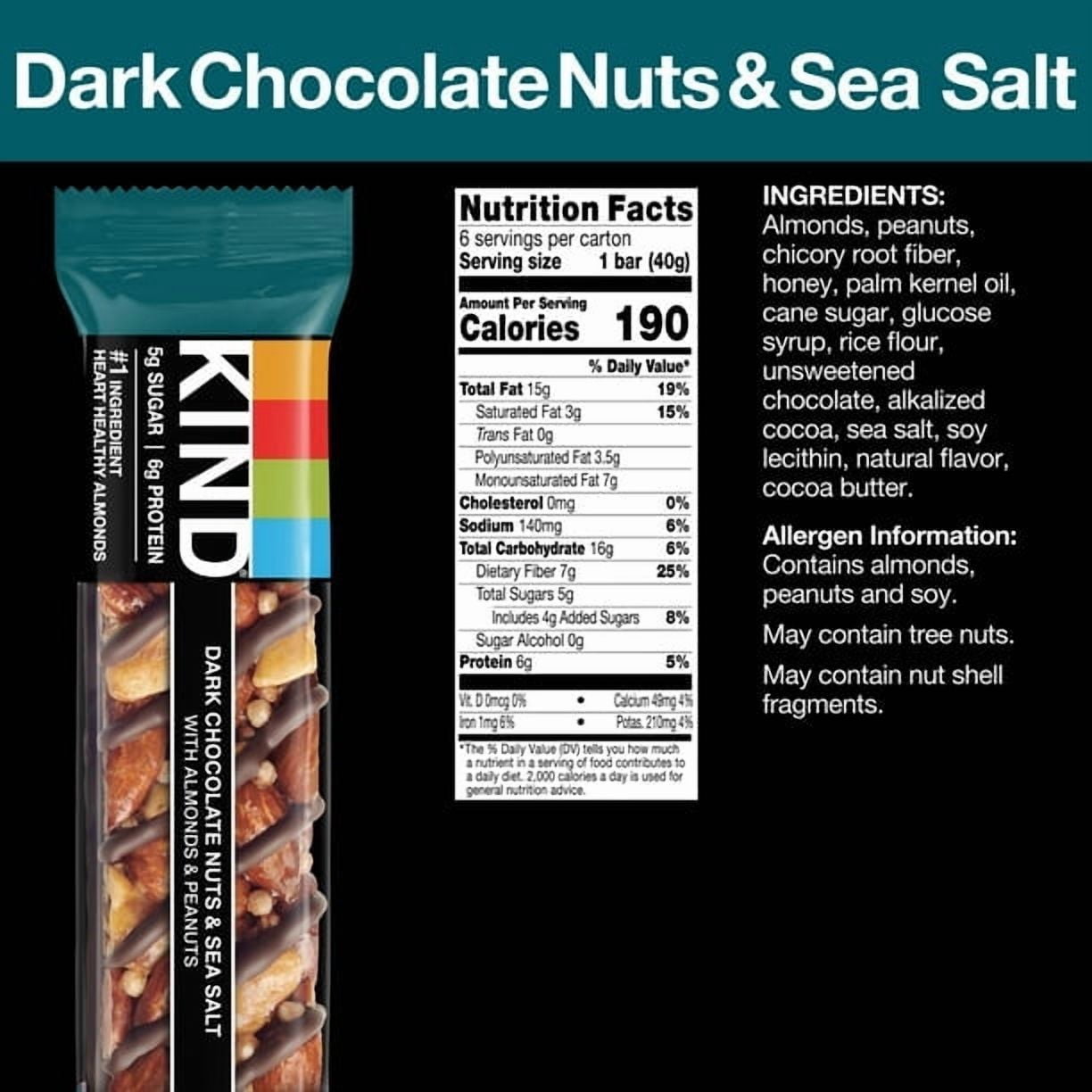 KIND Gluten Free Dark Chocolate Nuts & Sea Salt Snack Bars, 1.4 oz, 6 Count)2pack