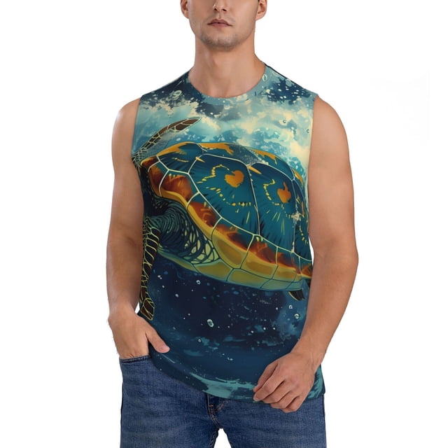 Balery Surfing Turtle Camisetas sin mangas para hombre, absorbe la humedad y protege contra el mal olor.-Large