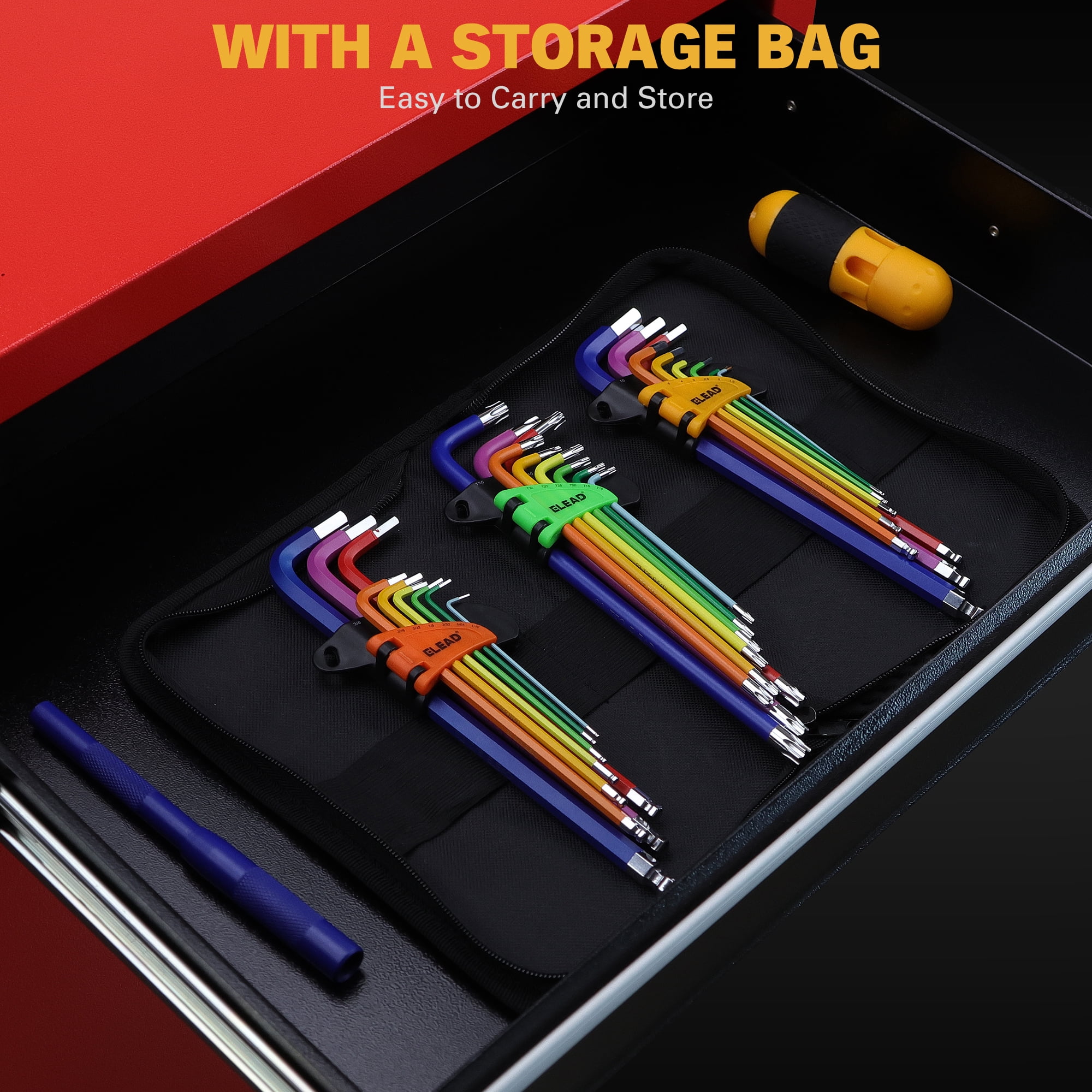 ELEAD Allen-Wrench Hex Torx Key Set: 29-Piece Rainbow Colored Allen Key Set, Long Arm Ball End, Metric SAE Standard Torx Star Wrenches with T-Handle and Extension Bar
