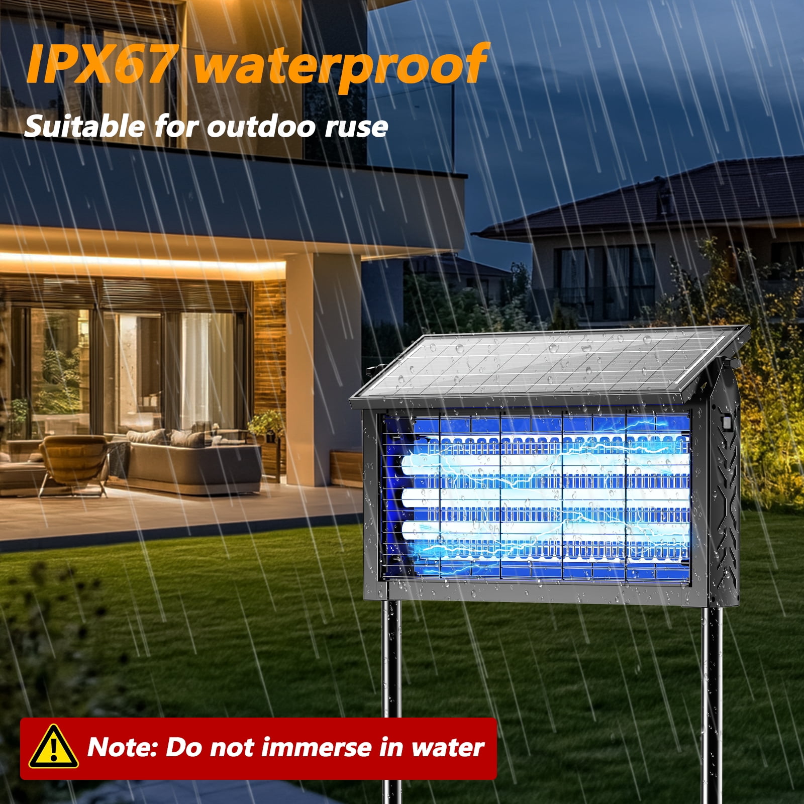 Solar-Powered Bug Zapper, 4200V Electric Insect Trap with 395nm Light Tube, 3000mAh Battery, IPX67 Waterproof, for Patio, Garden, Backyard and Indoor Use (50*24.5CM)