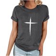 thumbnail image 1 of Camiseta Casual de Manga Corta de Cuello Redondo Impresa para las Mujeres, 95% Poliéster 5% Spandex Vintage Top Ligero para Diario, Fiesta Y Primavera Verano, 1 of 4