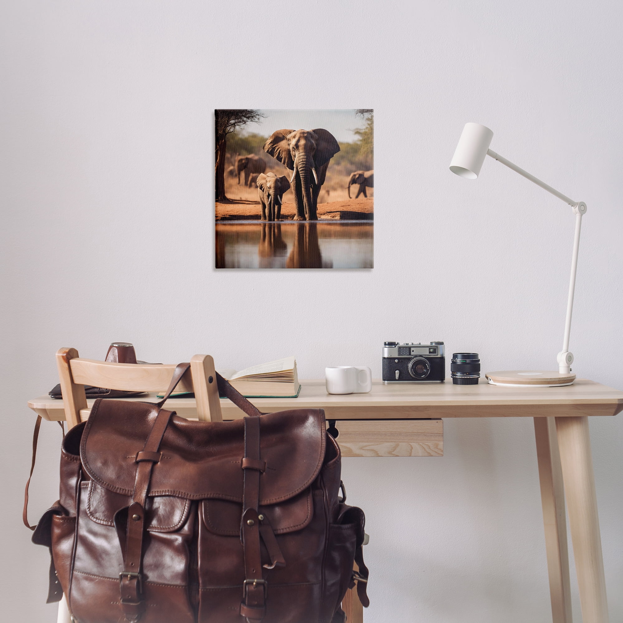 Stupell Industries Elephant & Calf at Waterhole Animals Photography Wrapped Canvas Art Print Wall Art, 24 x 24