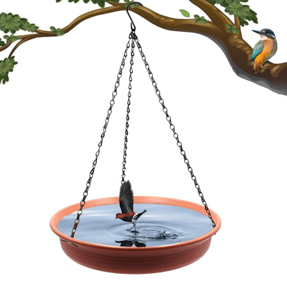 1 Pcs Round Bird Bath Bowl for Outdoor Hanging Hummingbird Feeder with Sturdy Chains Parrot Wildlife Water Plate Birdbath Accessories for Yard Garden Patio By Yahome