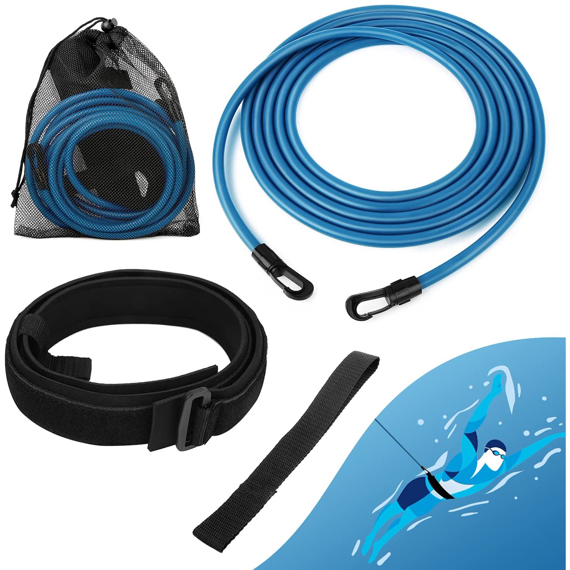 Ceinture D'entraînement Natation 4m - Élastique Résistance Piscine Pour Enfants Et Adultes