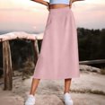 thumbnail image 2 of Women's Stretchy High Wasited A Line Long Maxi Skirt Below Knee Length Flared Midi Skirts Pink, 2 of 6