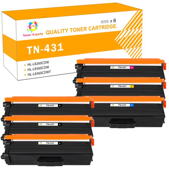 Toner H-Party 6-Pack Compatible Toner Cartridge Replacement for Brother TN-431 HL-L8260CDW L8360CDW L8360CDWT, MFC-L8610CDW L8900CD Printer Ink 3x Black, Cyan, Magenta, Yellow
