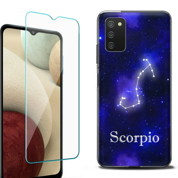 Slim-Fit Protective Fashion Phone Case (Black) for Samsung Galaxy A03s, with Tempered Glass Screen Protector, by OneToughShield ® - Zodiac / Scorpio