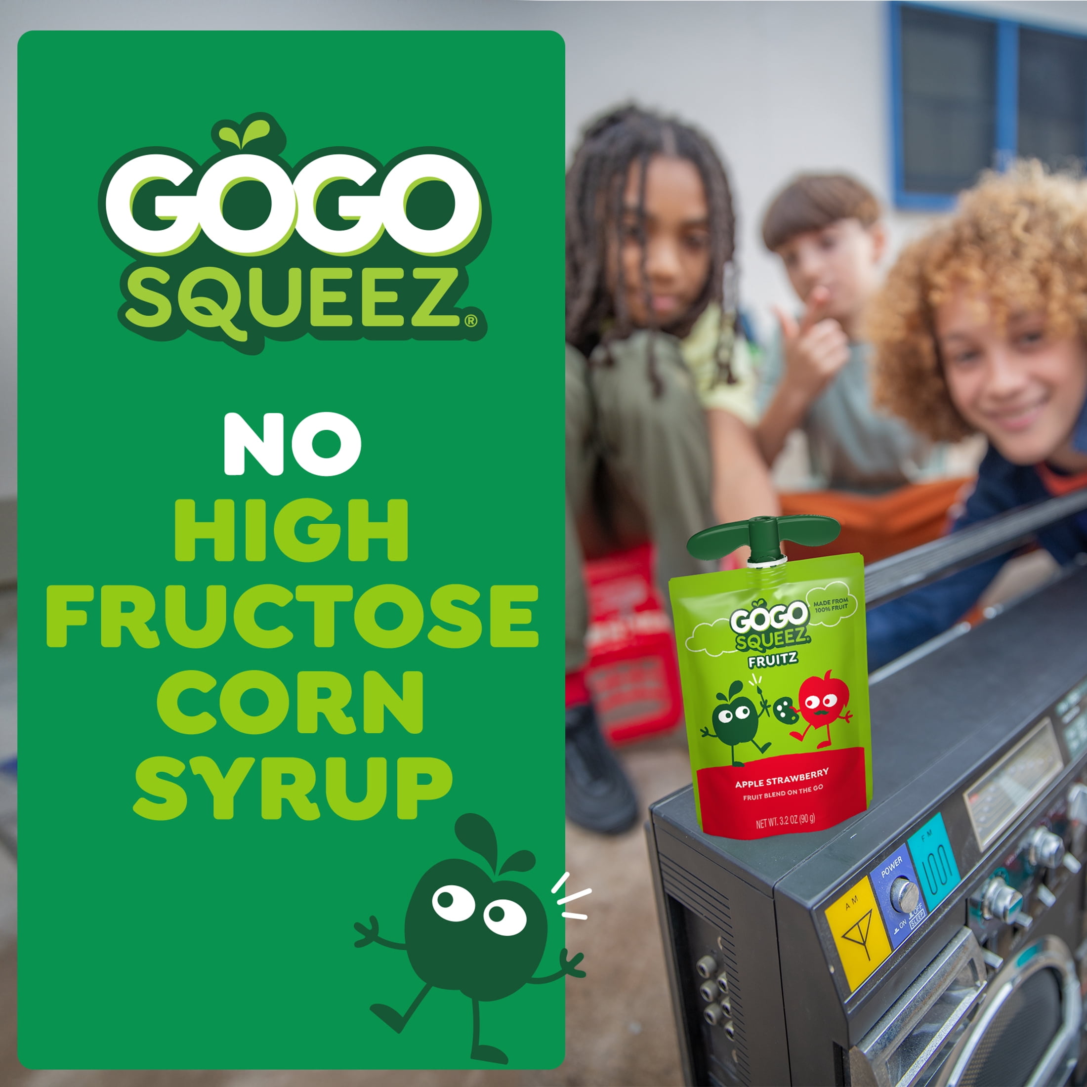 (4 pack) GoGo squeeZ No Sugar Added Apple Strawberry Applesauce Pouches, 3.2 oz (4 Pack)