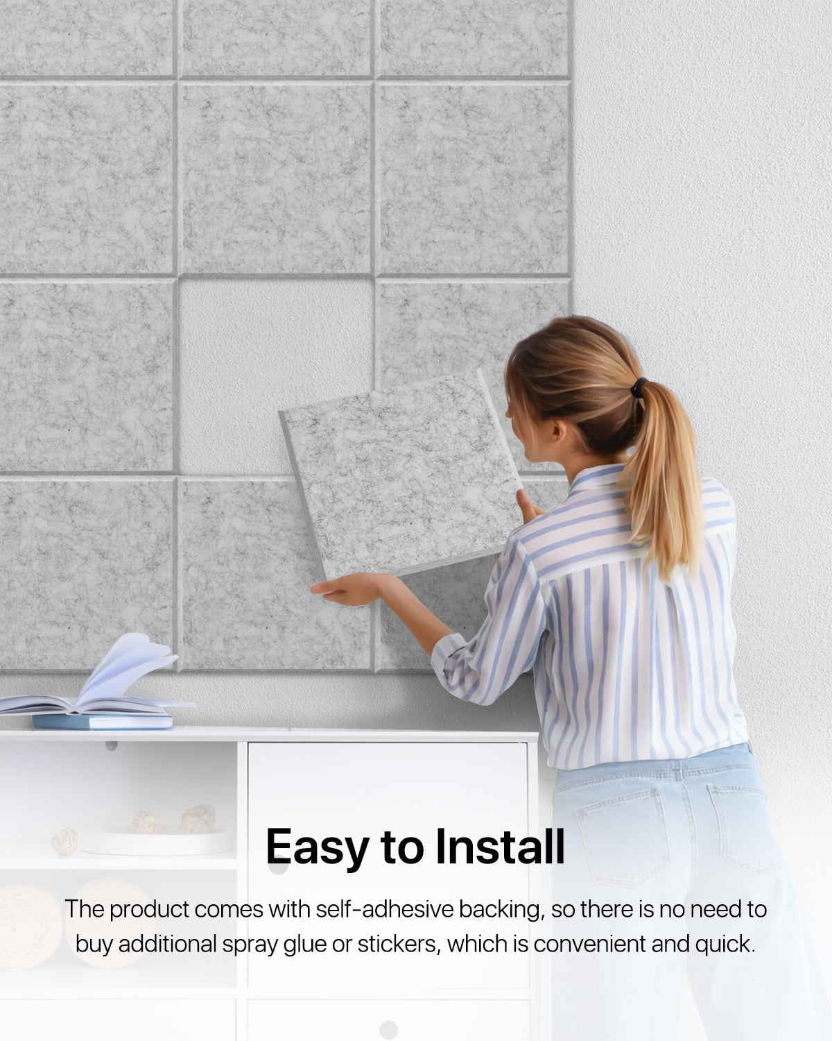 Soundsbay Soundproof Wall Panels Square Self-Adhesive Soundproof Absorbing Noise Cancelling Wall Panels 12 Pack Gray 12'' x 12'' x 0.4''