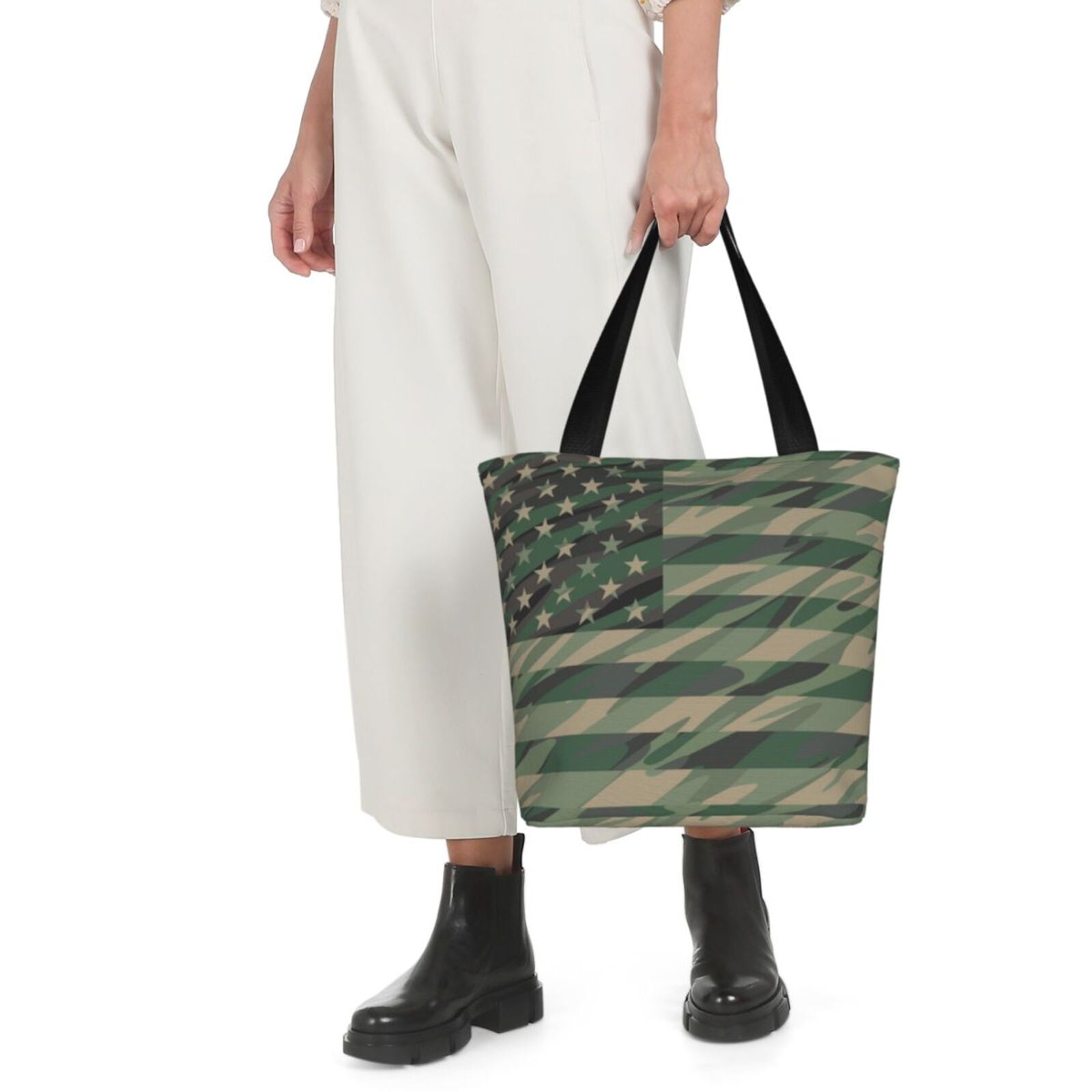 Ratiio Jungle Green Camo USA Flag Print Shoulder Bag for Women, Polyester Crossbody Purse Lightweight Handbag for Daily Travel and Casual Use