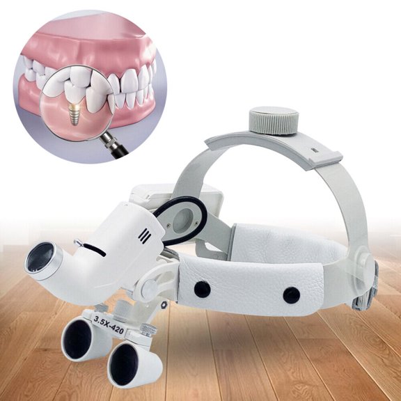 FETCOI Dental Surgical Headband Loupe 420mm 3,5x Binocular Magnifier & 5W LED Headlight