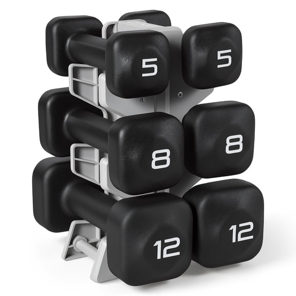 CAP Barbell 50 lb Neoprene Dumbbell Set with Storage Rack, 3-Pair Free Weights for Home Gym, 5, 8 & 12 lb Dumbbells